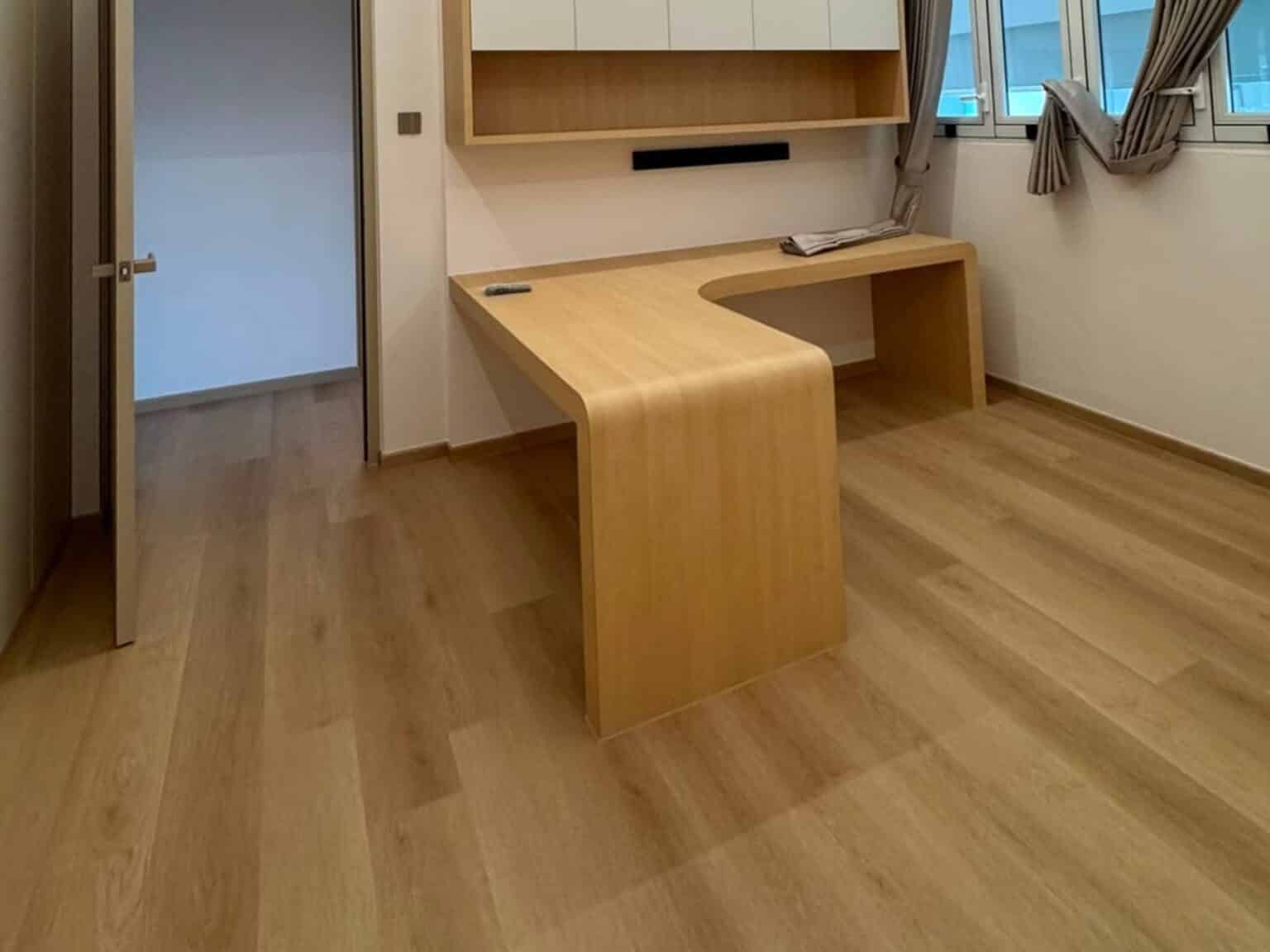Danube Oak vinyl flooring in a study with a built-in desk