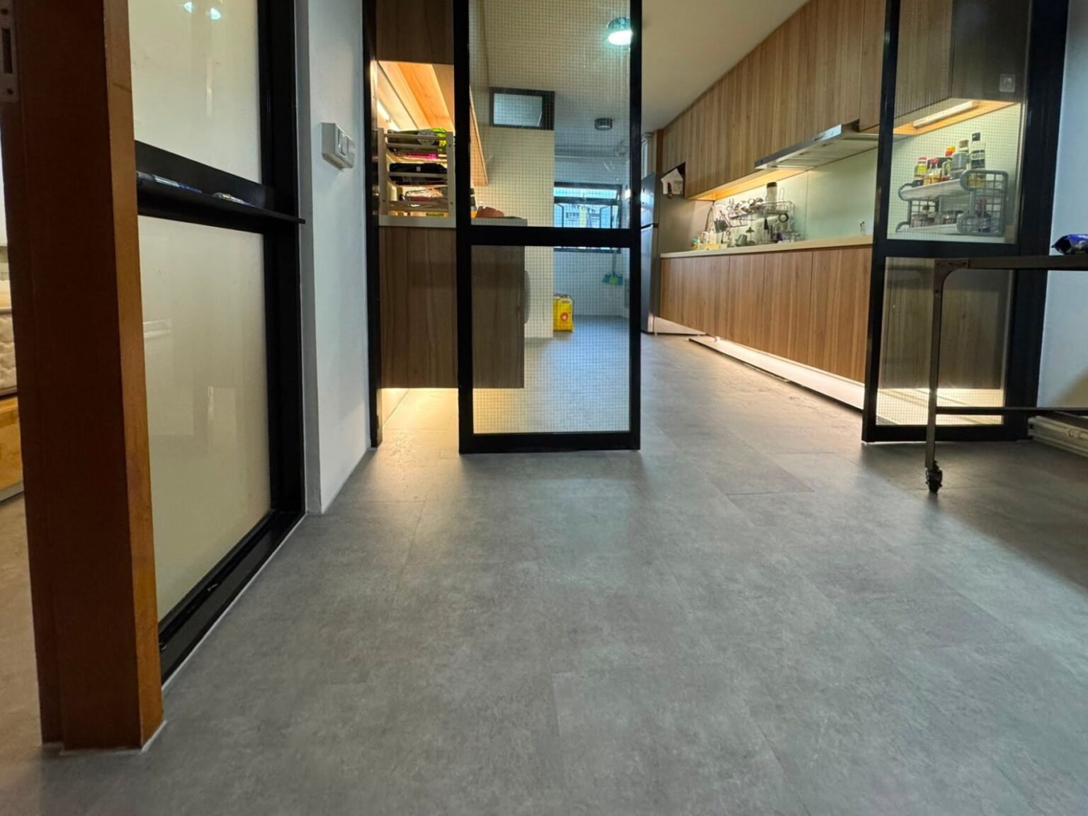 Portland Grey stone-look vinyl tile in a kitchen