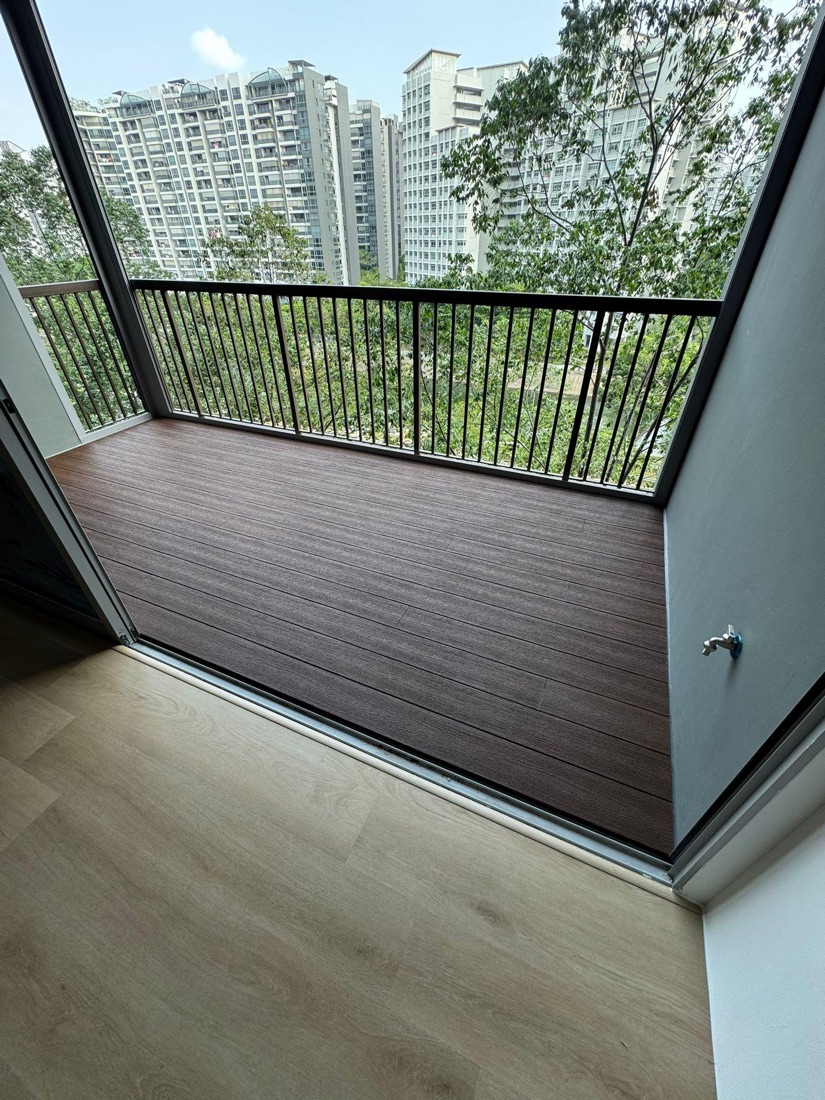 Brown composite decking on a balcony